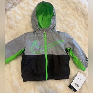 Nike 12M Hooded Windbreaker Jacket - Gray & Neon Green